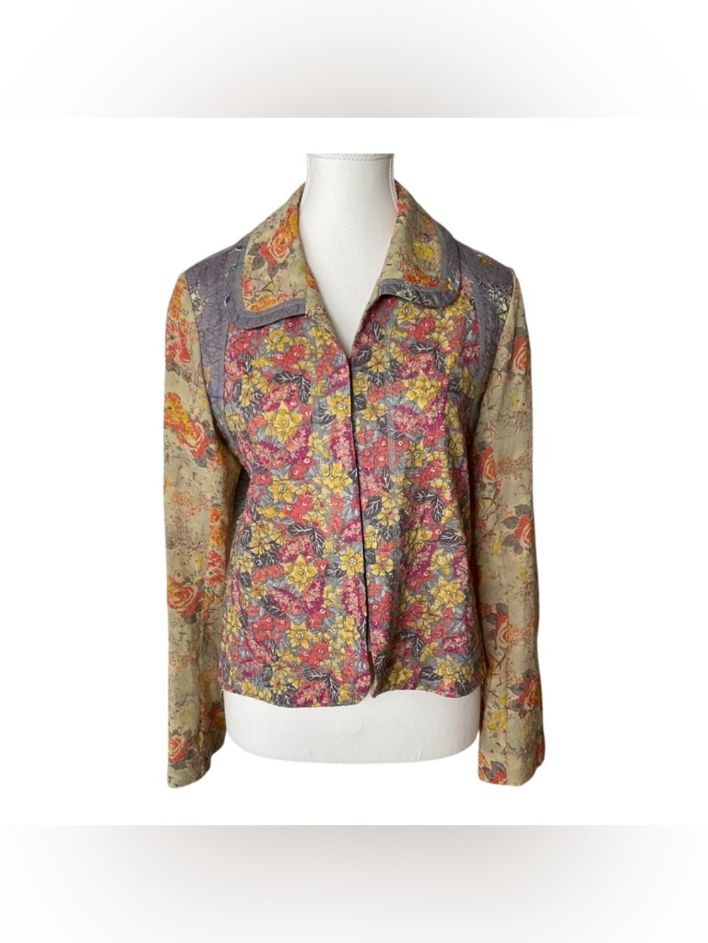 Gregory Parkinson Silk Patchwork Floral Jacket Artsy Boho Size 10